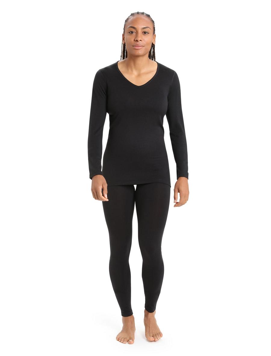 Icebreaker Merino 200 Oasis Long Sleeve V Neck Thermal Top Naisten Base Layers Mustat | FI 1853RVDW